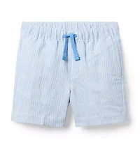 Striped Linen-Cotton Pull-On Short