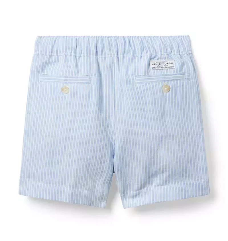 Striped Linen-Cotton Pull-On Short
