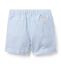 Striped Linen-Cotton Pull-On Short