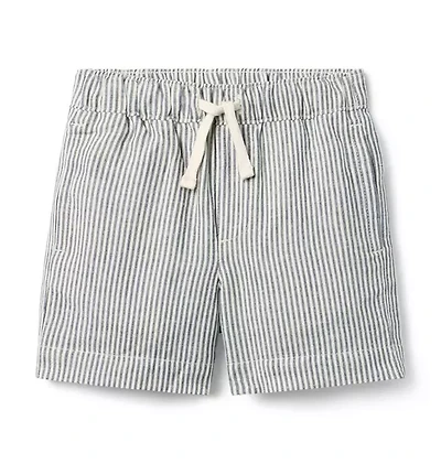 Striped Linen-Cotton Pull-On Short