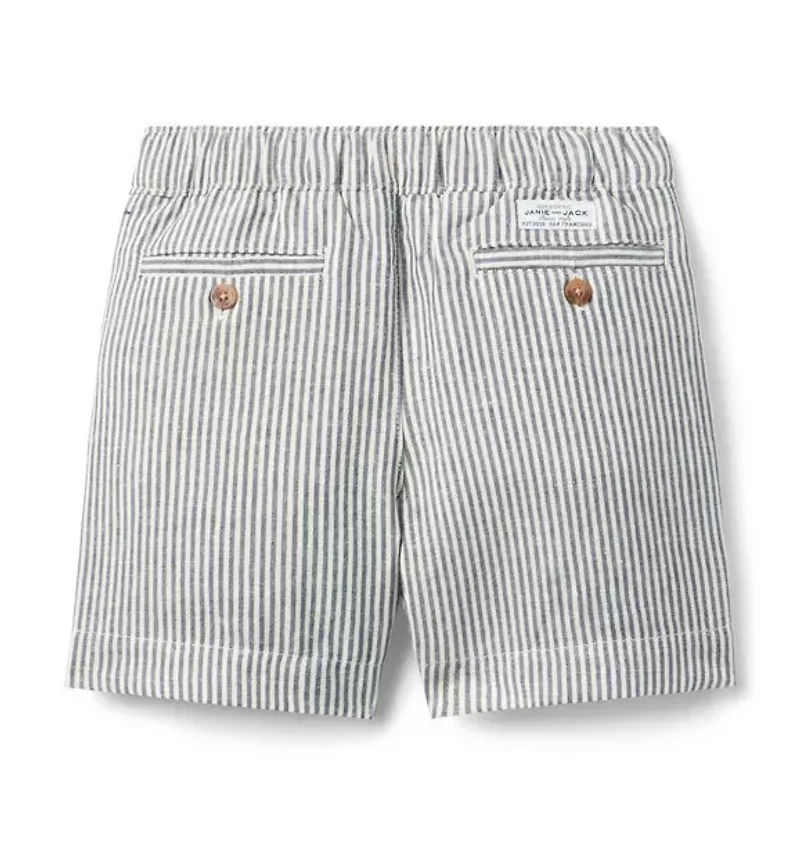 Striped Linen-Cotton Pull-On Short