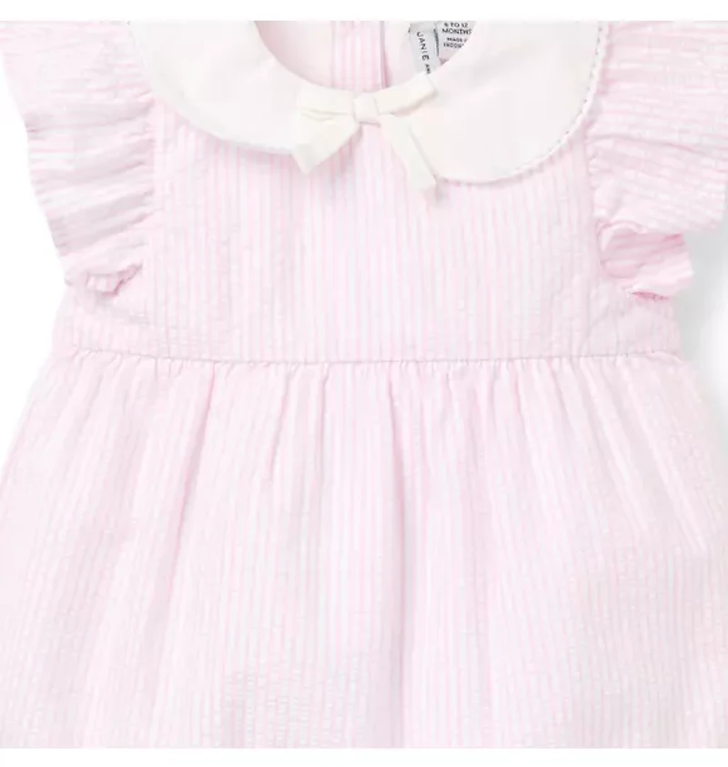Baby Striped Seersucker Collared Romper