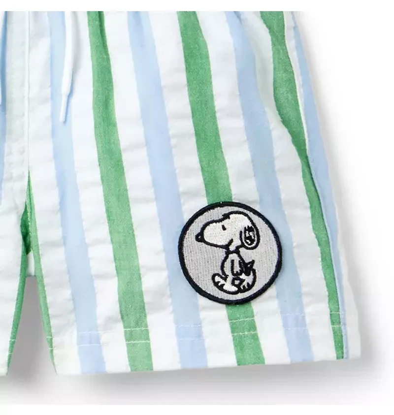 Recycled PEANUTS™ Snoopy Striped Swim Trunk