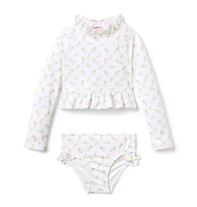 Recycled Pineapple Ruffle Rash Guard Swimsuit