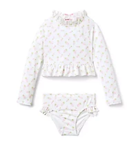 Recycled Pineapple Ruffle Rash Guard Swimsuit