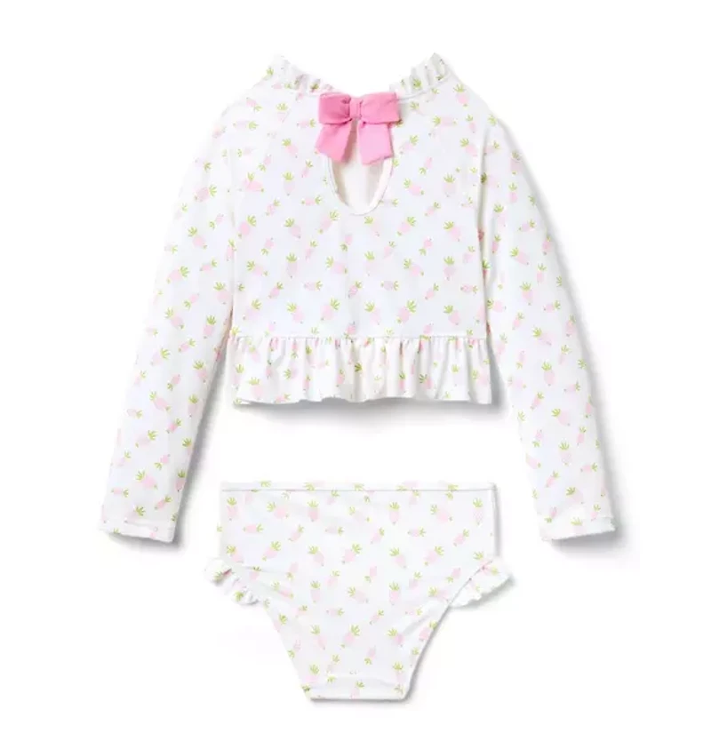 Recycled Pineapple Ruffle Rash Guard Swimsuit