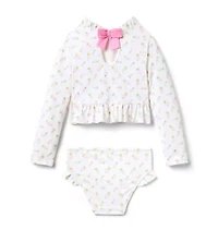 Recycled Pineapple Ruffle Rash Guard Swimsuit