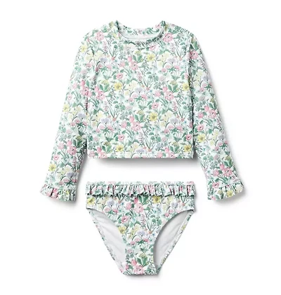 Recycled Floral Ruffle Rash Guard Swimsuit