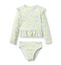 Recycled Floral Ruffle Rash Guard Swimsuit