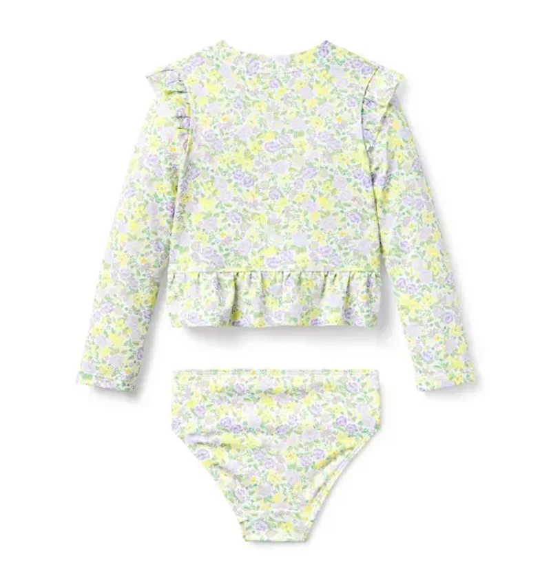 Recycled Floral Ruffle Rash Guard Swimsuit