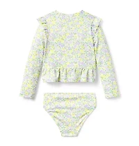 Recycled Floral Ruffle Rash Guard Swimsuit