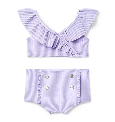 Recycled Striped Ruffle 2-Piece Swimsuit