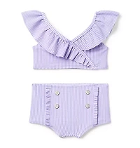 Recycled Striped Ruffle 2-Piece Swimsuit
