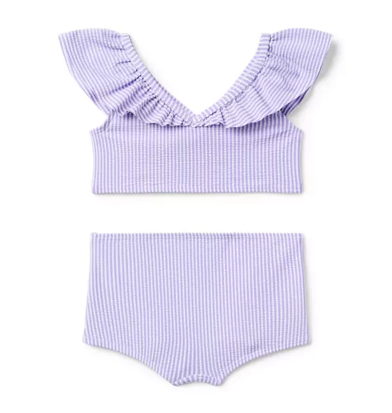 Recycled Striped Ruffle 2-Piece Swimsuit