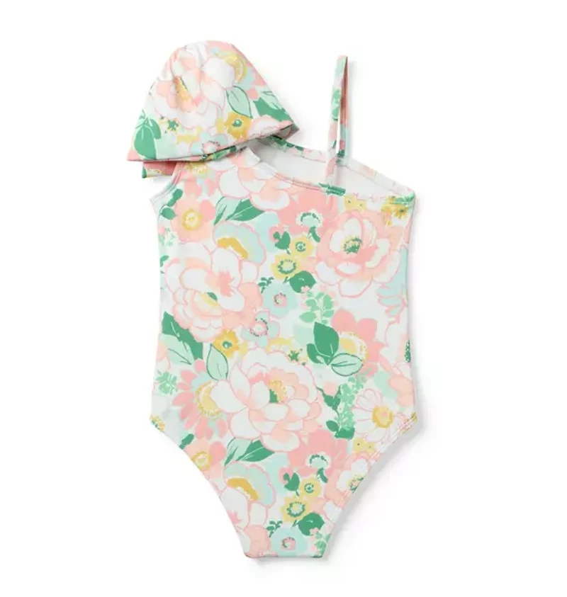 Recycled Floral Bow Shoulder Swimsuit
