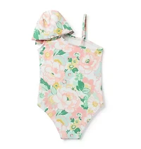 Recycled Floral Bow Shoulder Swimsuit