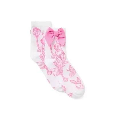 Bunny Toile Bow Sock