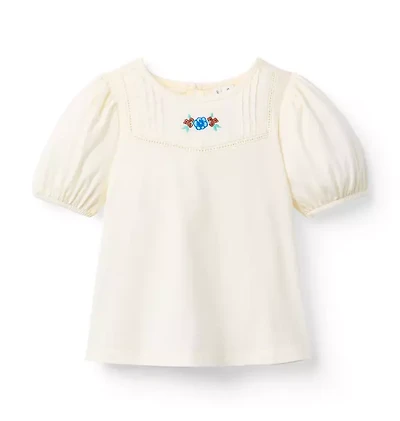 Embroidered Floral Puff Sleeve Top