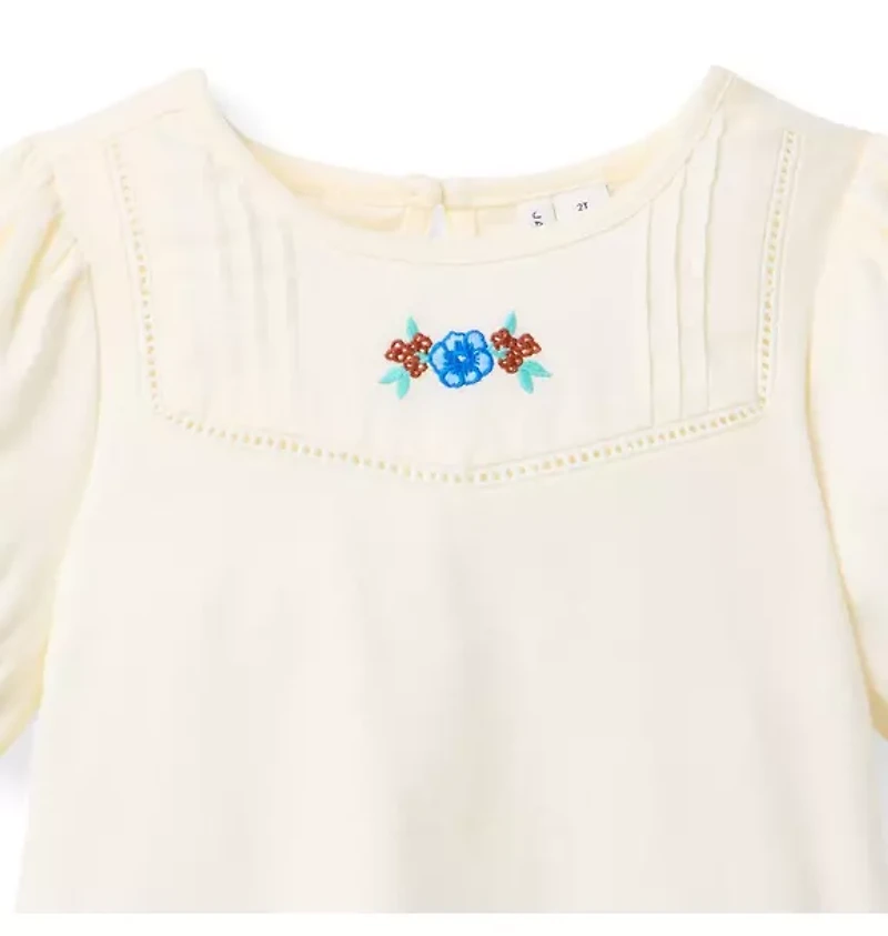 Embroidered Floral Puff Sleeve Top