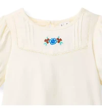 Embroidered Floral Puff Sleeve Top