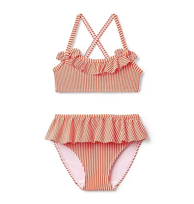 Recycled Striped Ruffle 2-Piece Swimsuit
