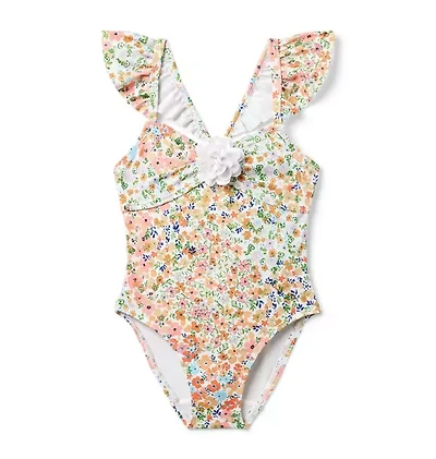 Recycled Floral Ruffle Rosette Swimsuit