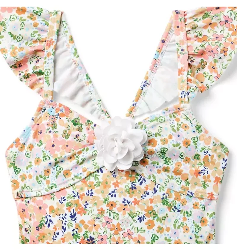 Recycled Floral Ruffle Rosette Swimsuit