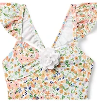 Recycled Floral Ruffle Rosette Swimsuit