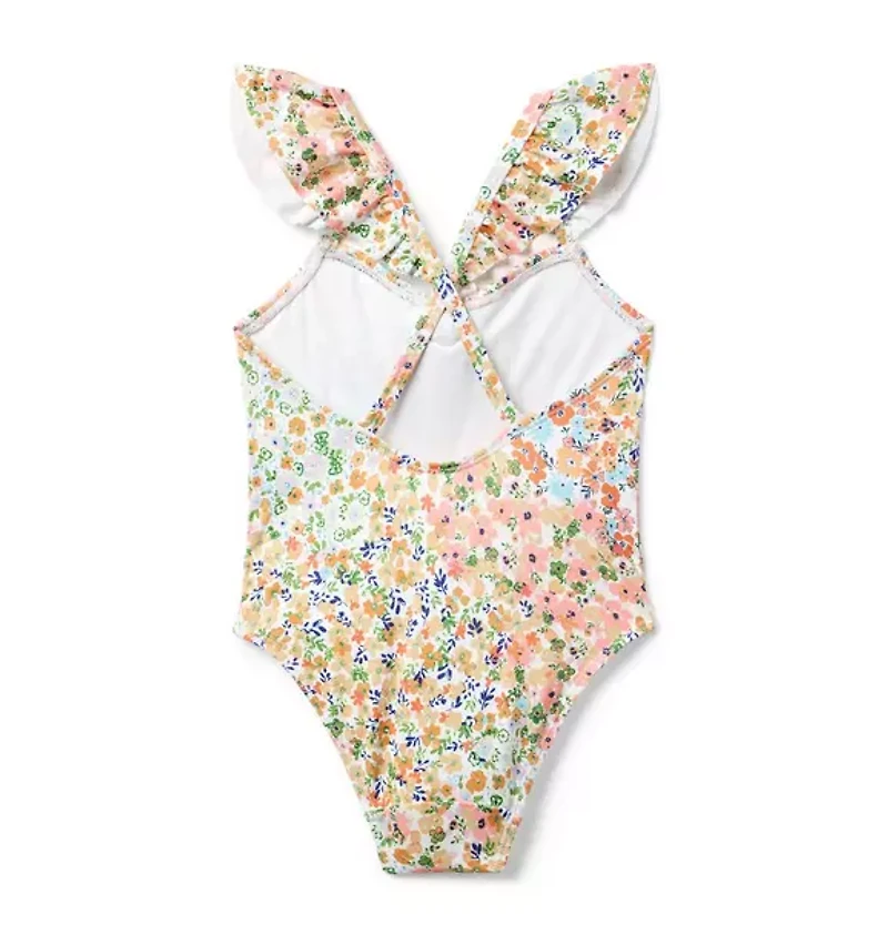 Recycled Floral Ruffle Rosette Swimsuit