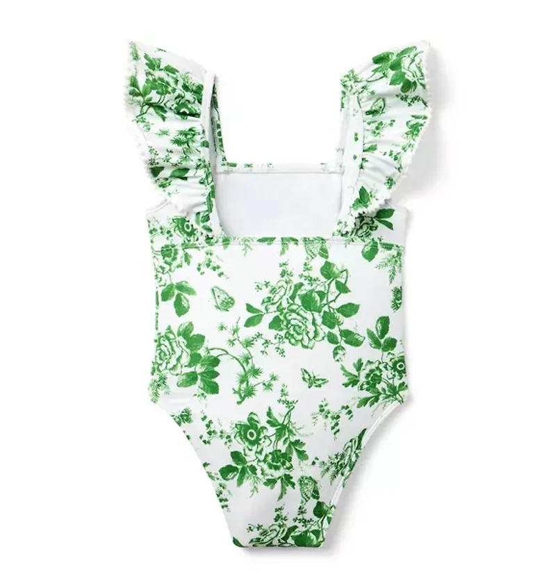 Recycled Floral Toile Ruffle Swimsuit