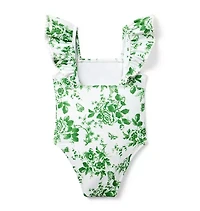 Recycled Floral Toile Ruffle Swimsuit