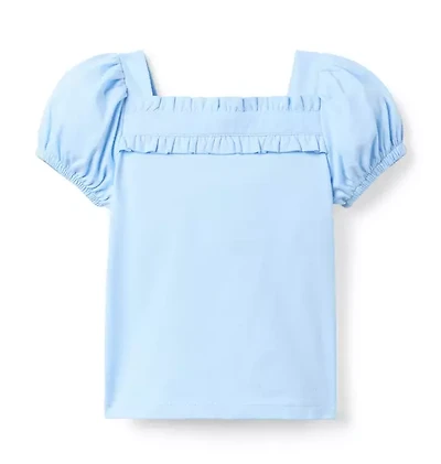 Ruffle Trim Puff Sleeve Top