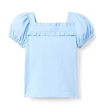 Ruffle Trim Puff Sleeve Top