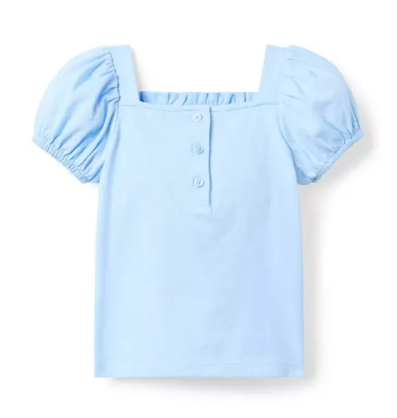 Ruffle Trim Puff Sleeve Top