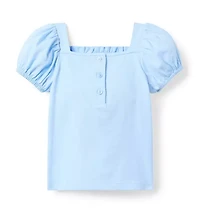 Ruffle Trim Puff Sleeve Top