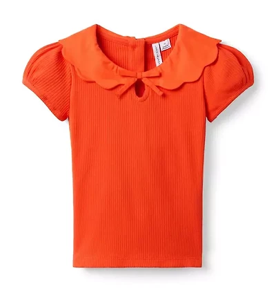 Scalloped Collar Ribbed Top