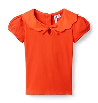 Scalloped Collar Ribbed Top