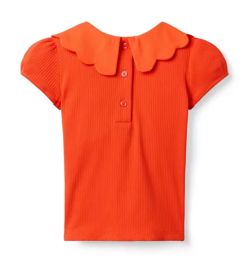 Scalloped Collar Ribbed Top