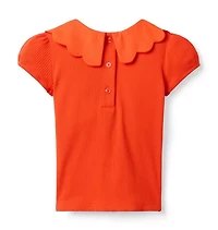 Scalloped Collar Ribbed Top