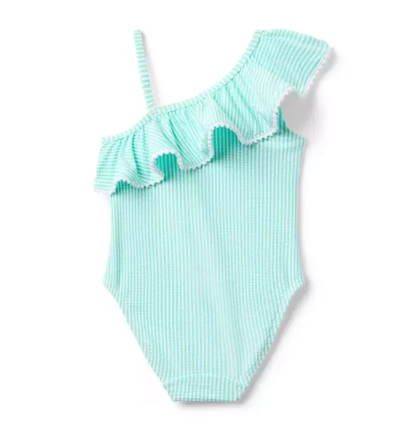 Recycled Striped Ruffle Swimsuit