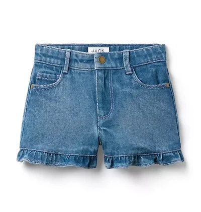 Denim Ruffle Cuff Short Medium Wash