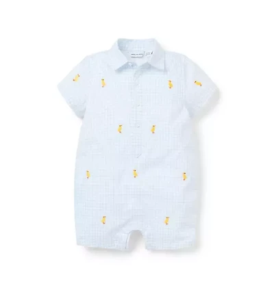 Baby Gingham Embroidered Duck Romper