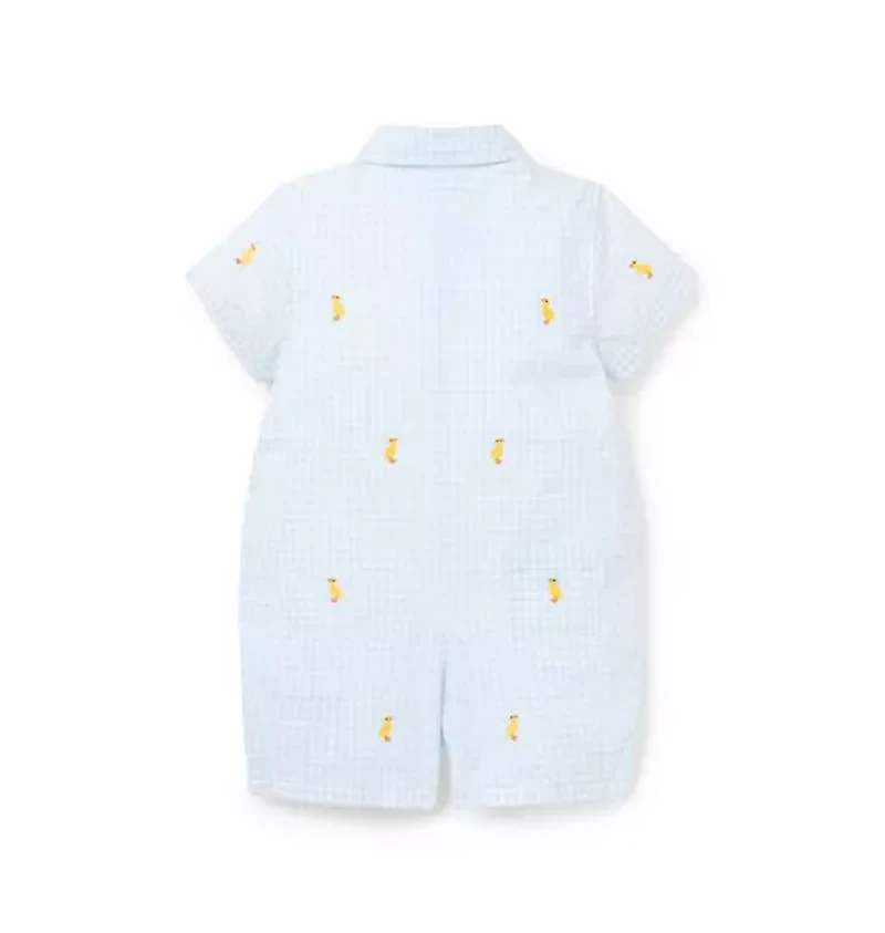 Baby Gingham Embroidered Duck Romper