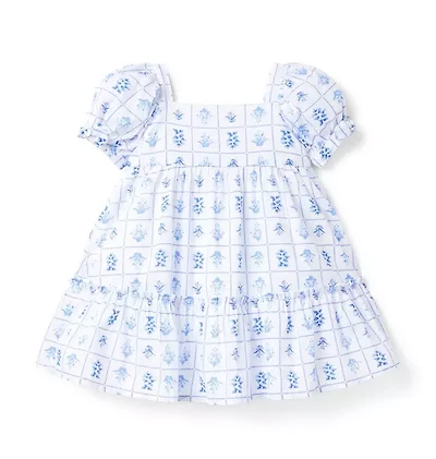 Floral Tile Puff Sleeve Dress