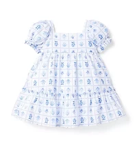 Floral Tile Puff Sleeve Dress