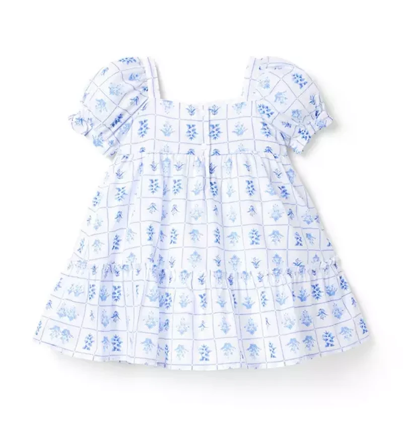 Floral Tile Puff Sleeve Dress