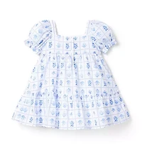 Floral Tile Puff Sleeve Dress