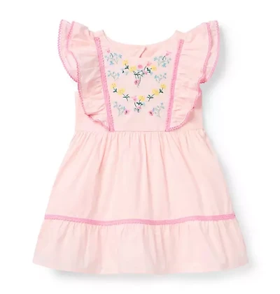 Embroidered Floral Ruffle Dress