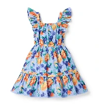 Floral Flutter Sleeve Pintuck Dress