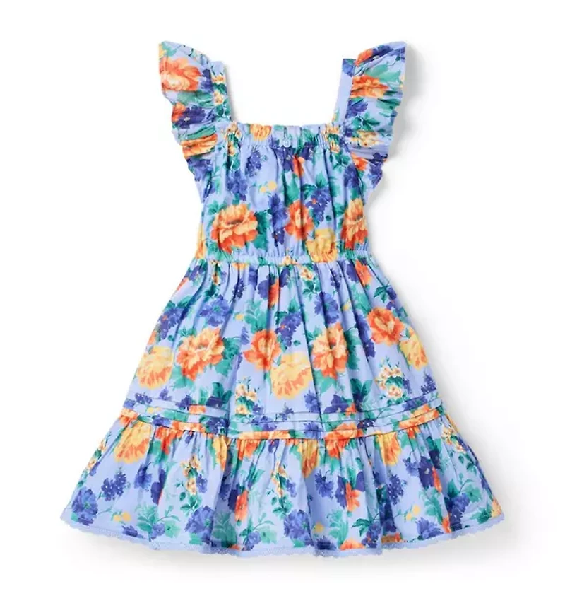 Floral Flutter Sleeve Pintuck Dress